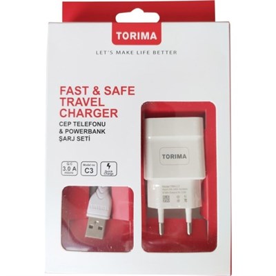 Torima Cep Telefonu Şarj Adaptörü + Micro Kablo Beyaz Qc 3.0A